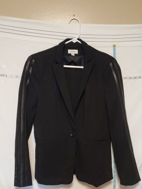 Evereve Black Blazer With Faux Leather Arm Stripes XL Office Artsy Layer
